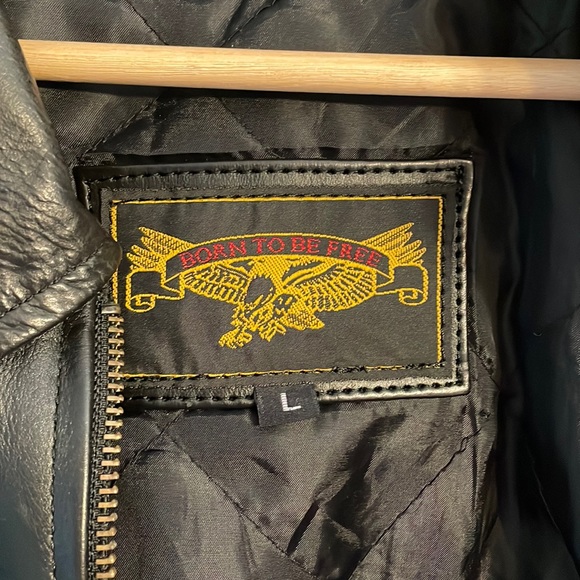 Vintage “BORN TO BE FREE” 90s all leather moto jacket - Picture 5 of 15